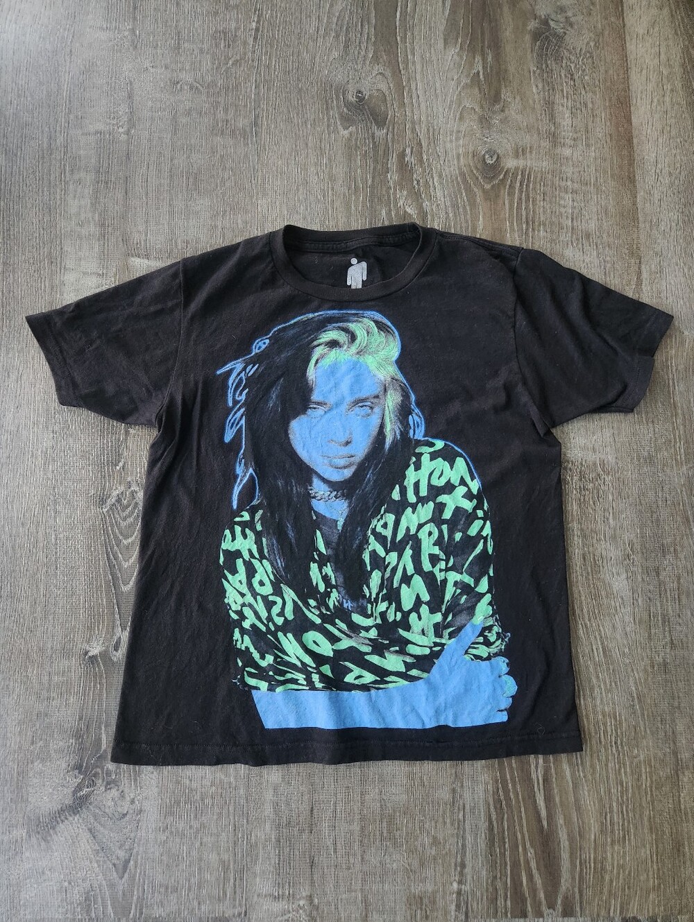 Billie Ellish Tour XS Tee with Blue & Neon Green Print
